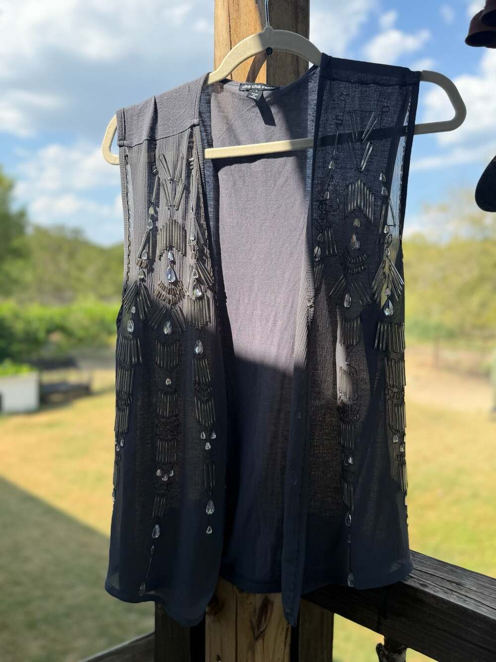 cha cha vente Grey Chiffon Beaded Sleeveless Vest